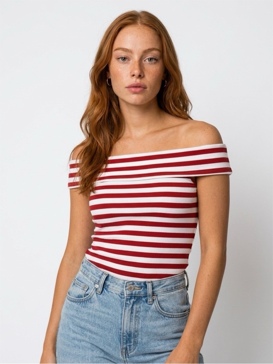 Banana Republic Tops - Banana Republic Red & White Off-Shoulder Striped Top
